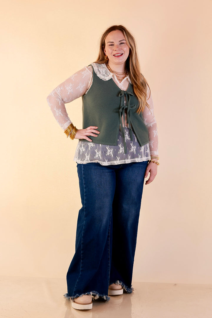 Main Attraction Bow Tie Front Sweater Vest in Ash Jade Green