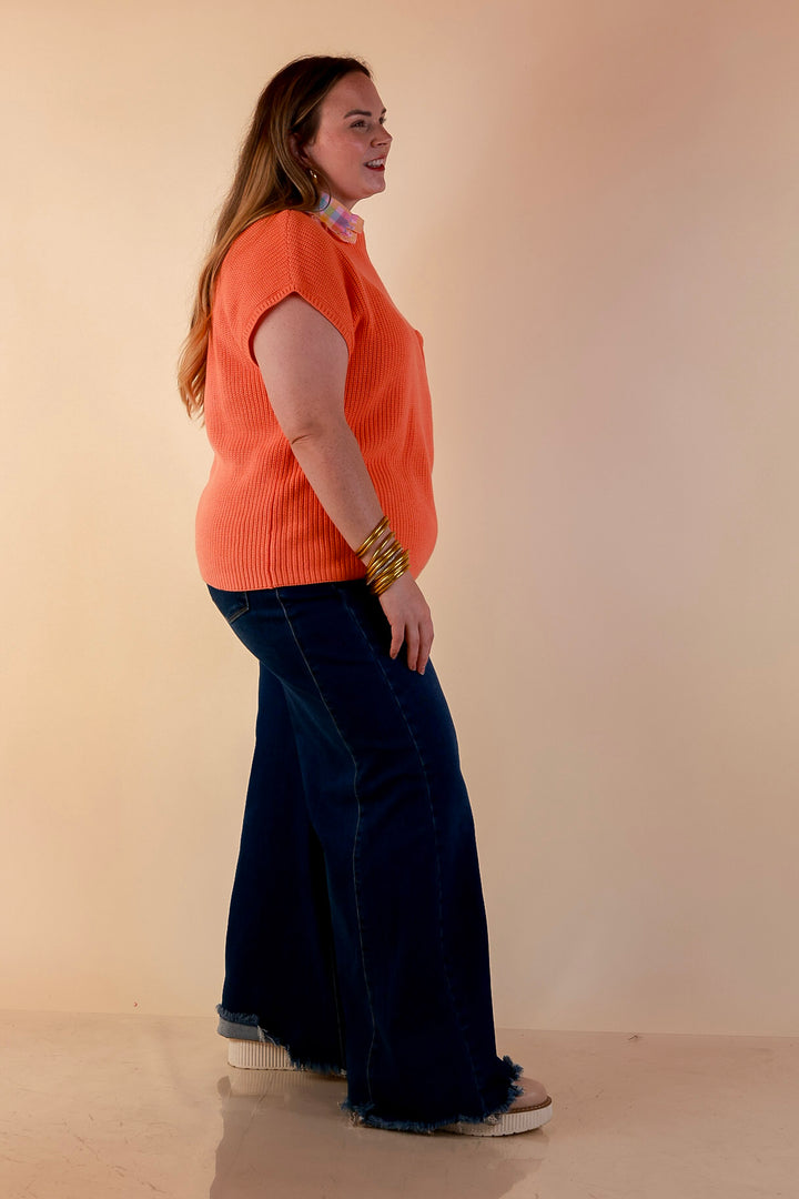 Repeat Ready Cap Sleeve Sweater with Front Pocket in Coral Orange