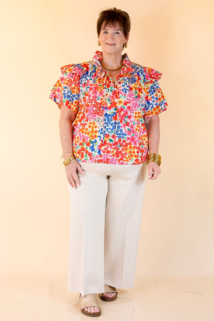 BuddyLove | Shauna Ruffle Shoulder Top in Berry Blue