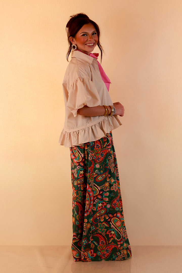 Style in Session Solid Button Down Peplum Bubble Sleeve Top in Ivory