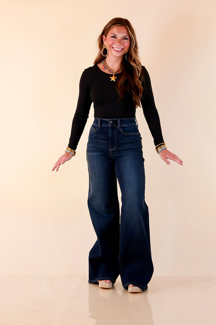 Judy Blue | Lasting Impression Lux Retro Wide Leg Jeans in Dark Twilight Blue Wash
