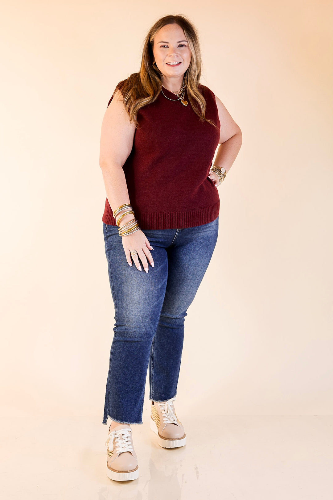 Vested Interest Knit V Neck Sweater Vest in Maroon