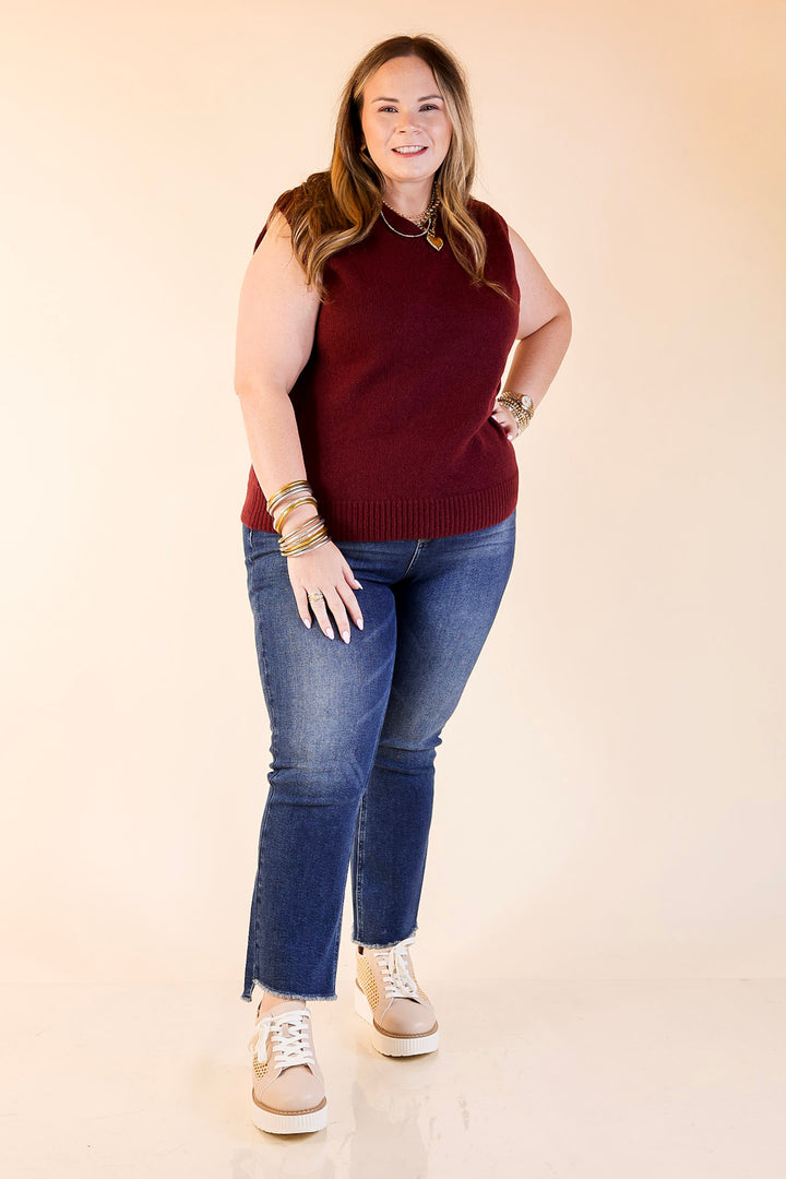 Vested Interest Knit V Neck Sweater Vest in Maroon
