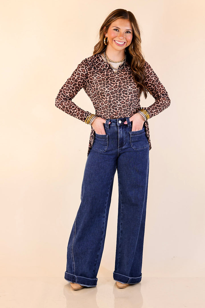 Pretty and Poised Mesh Top with Ruffle Peter Pan Collar in Leopard Print