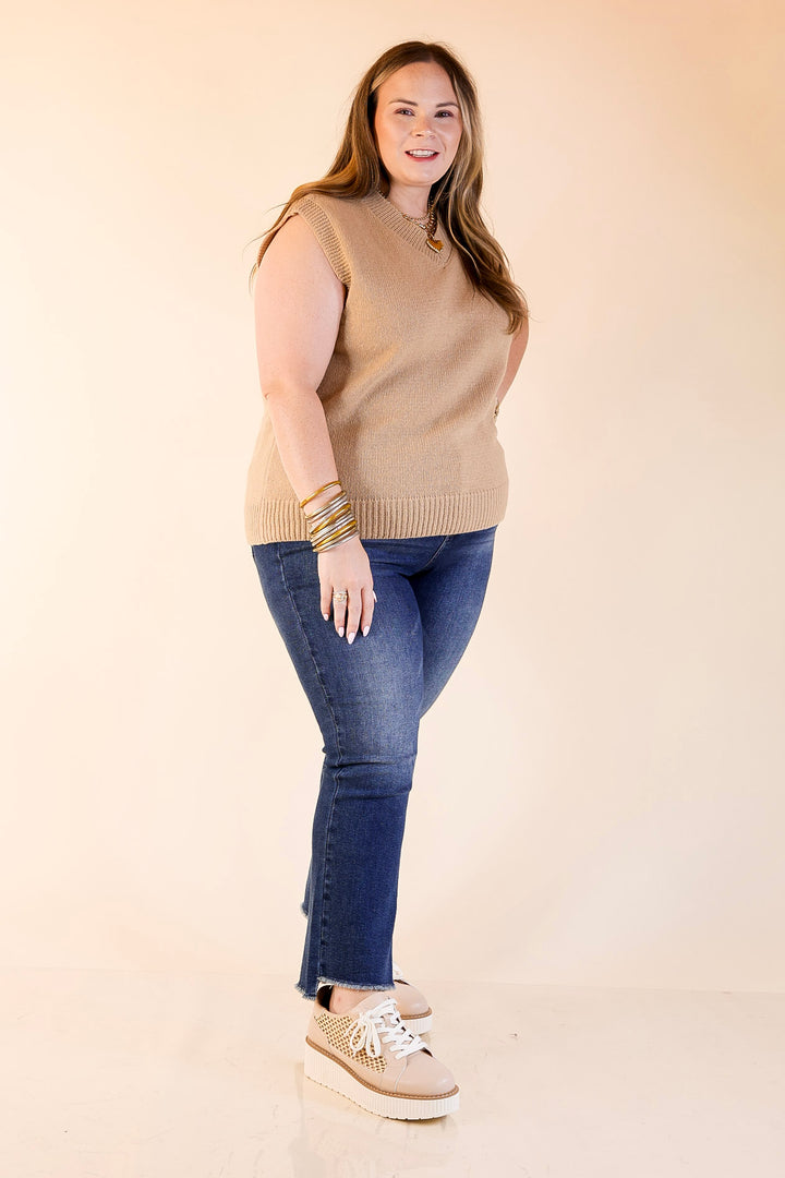 Vested Interest Knit V Neck Sweater Vest in Oatmeal Taupe