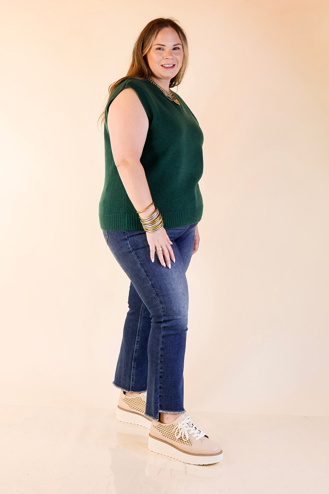 Vested Interest Knit V Neck Sweater Vest in Hunter Green