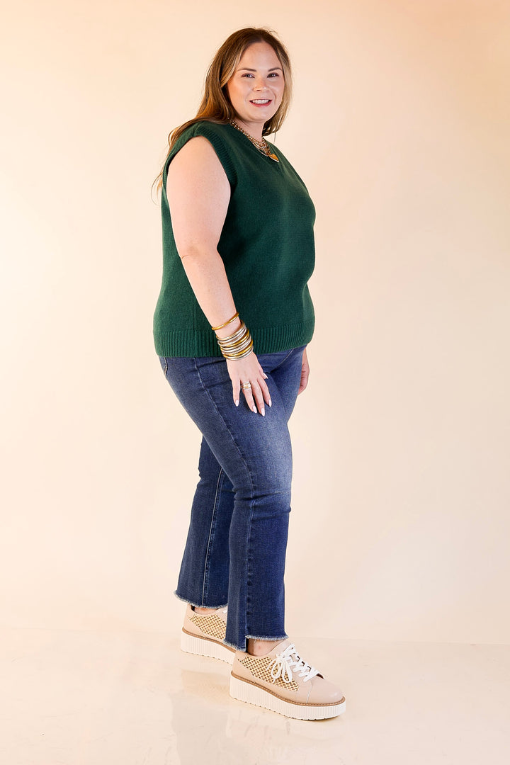 Vested Interest Knit V Neck Sweater Vest in Hunter Green