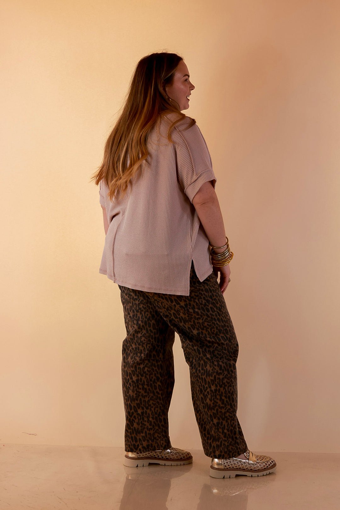 Daily Perfection Scoop Neck Short Sleeve Ribbed Top in Beige