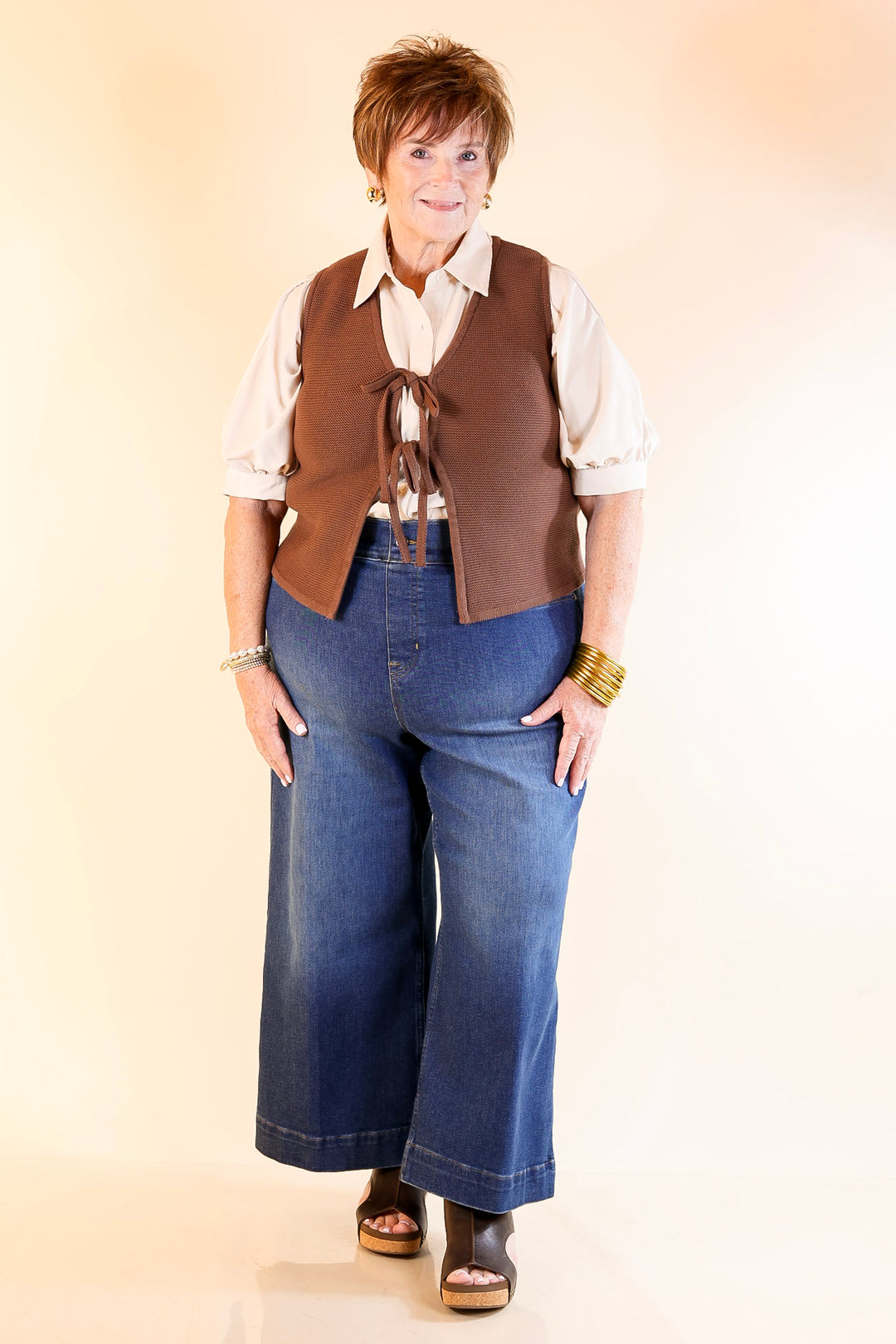 Main Attraction Bow Tie Front Sweater Vest in Chocolate Brown