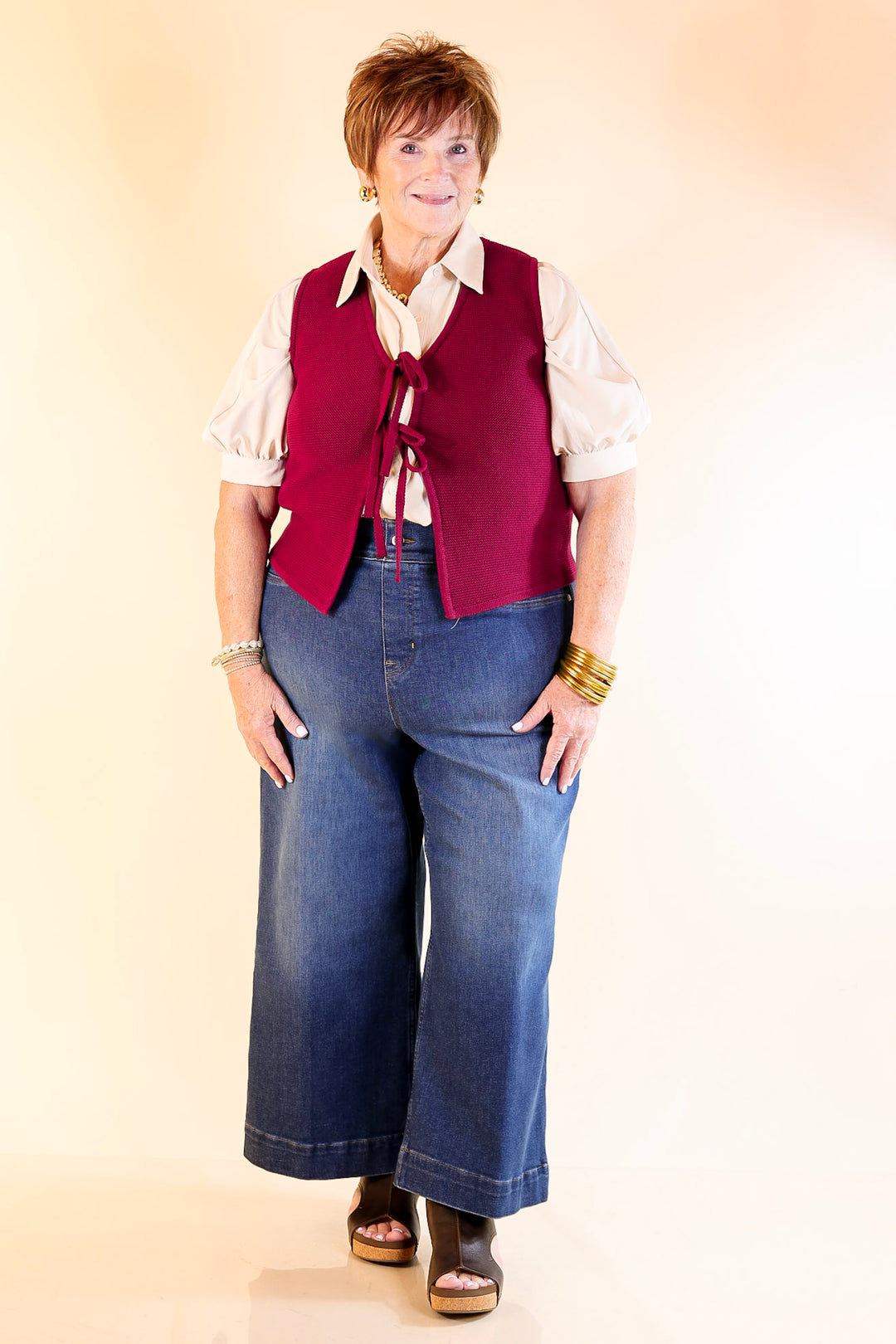 Main Attraction Bow Tie Front Sweater Vest in Maroon