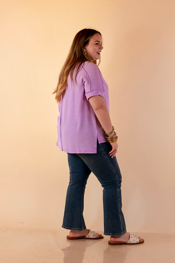 Daily Perfection Scoop Neck Short Sleeve Ribbed Top in Lavender Purple