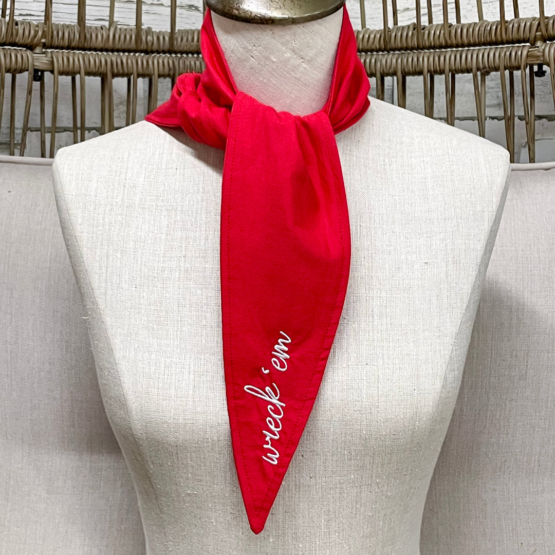 Wreck'Em Embroidered Ascot Scarf in Red