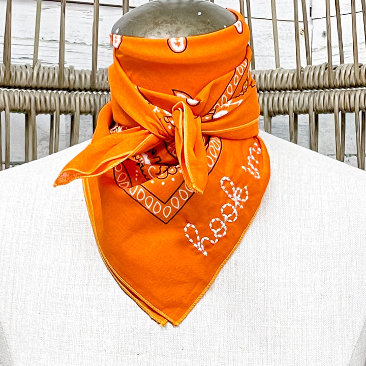 Hook'Em Embroidered Bandana in Orange