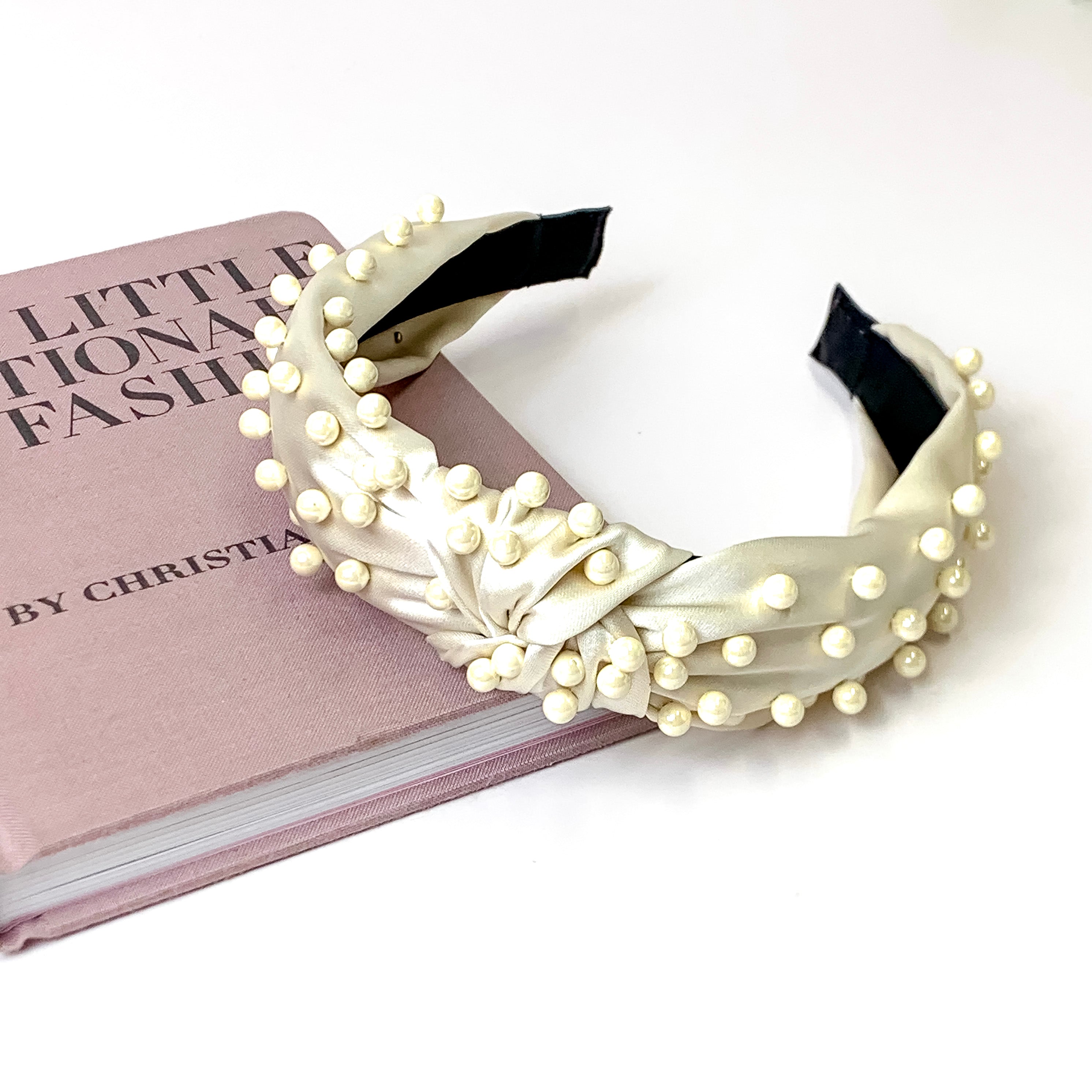Ivory Knotted Headband with Ivory Glass Pearl Detailing - Giddy Up Glamour Boutique