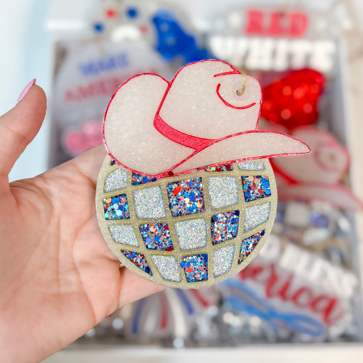 USA Cowgirl Disco Ball Freshie in Americana