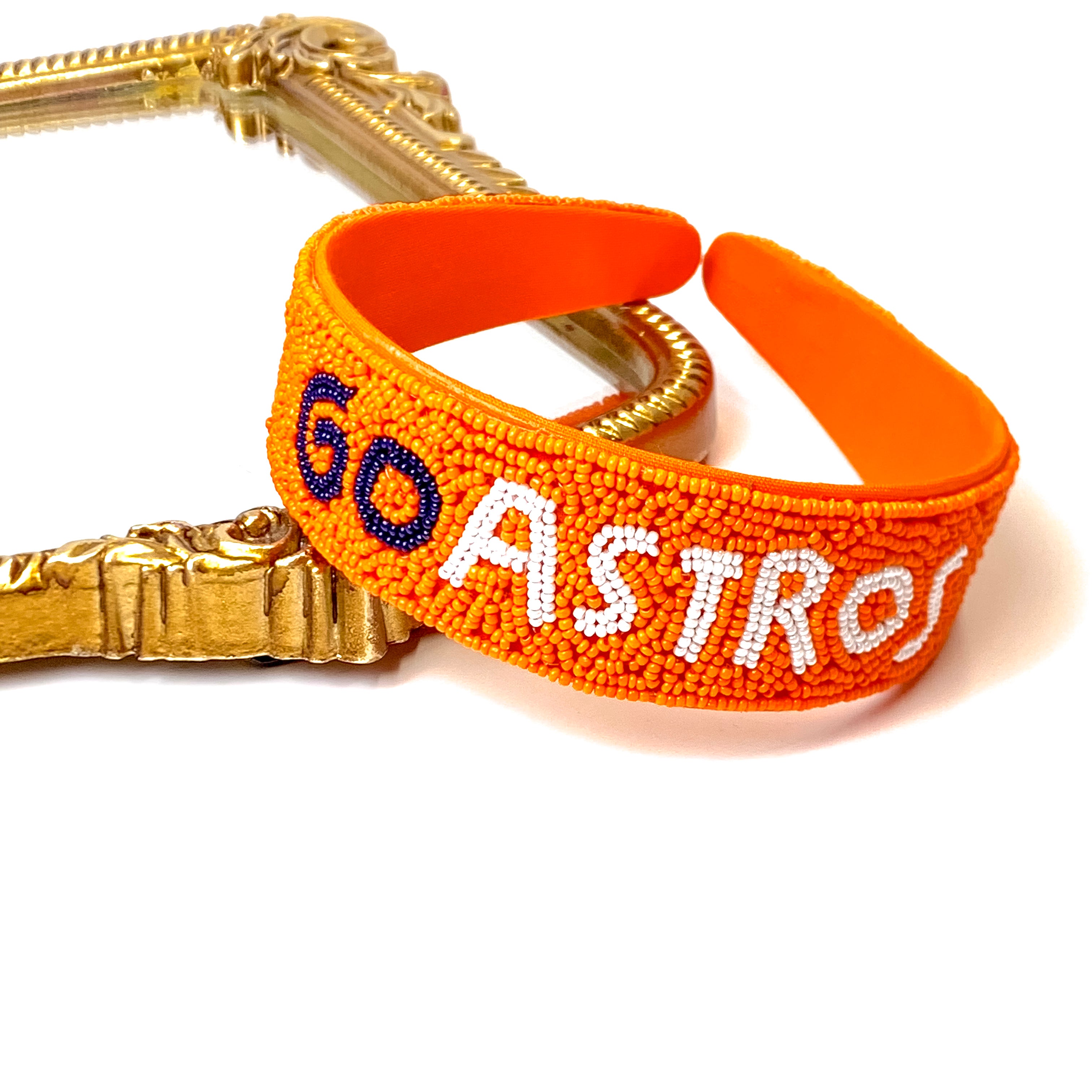 Go Astros Orange, Navy Blue, and White Seed Bead Headband - Giddy Up Glamour Boutique