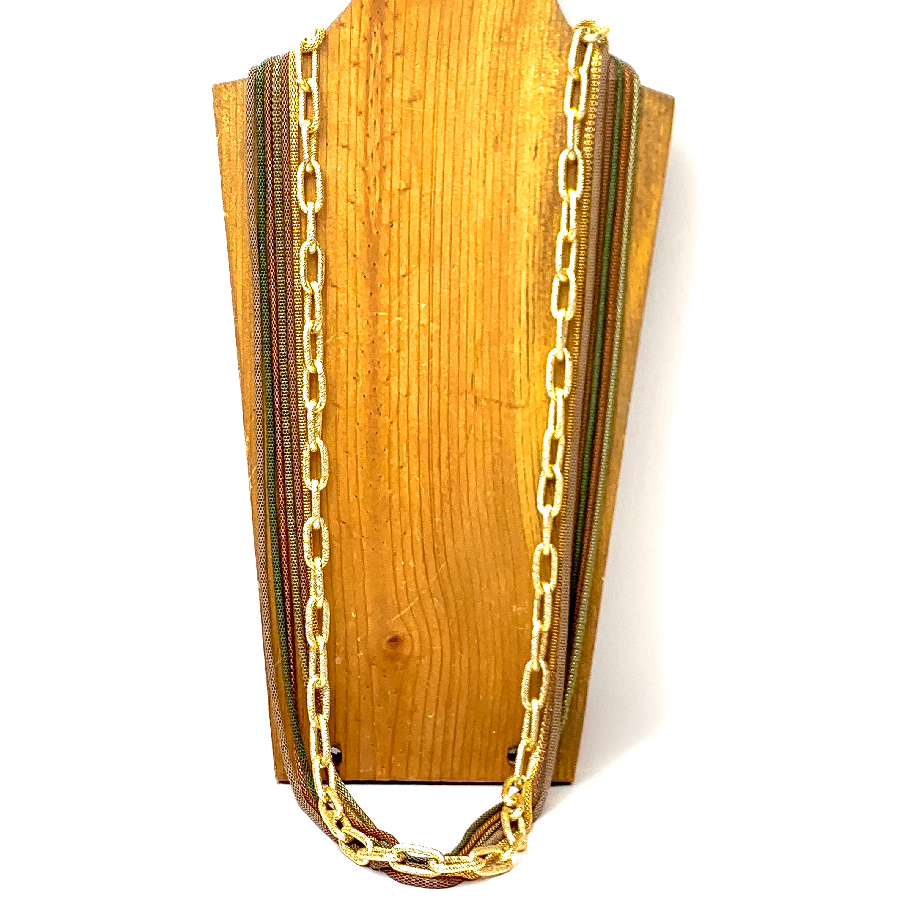 Urban Links Gold Tone Multistrand Mesh Chain Necklace - Giddy Up Glamour Boutique