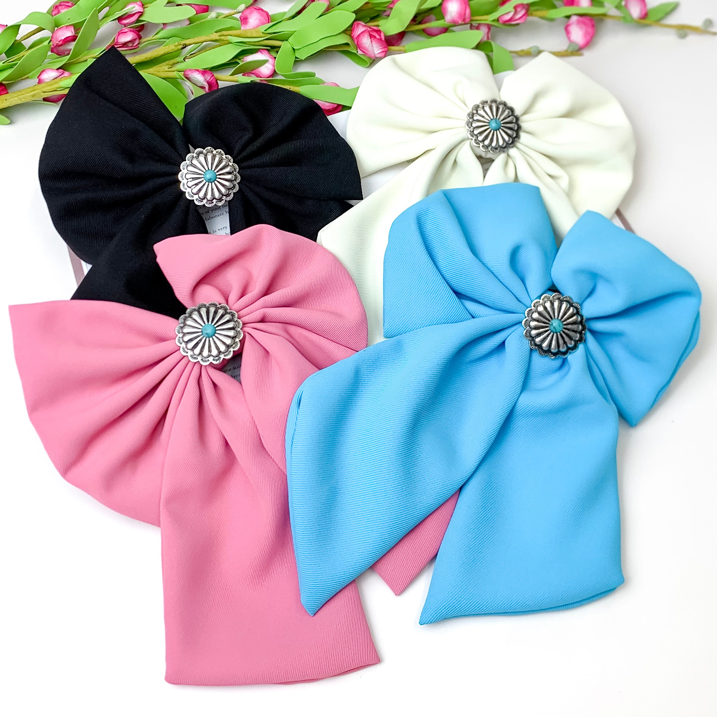 Concho Cutie Fabric Bow Hair Clip in Turquoise Blue