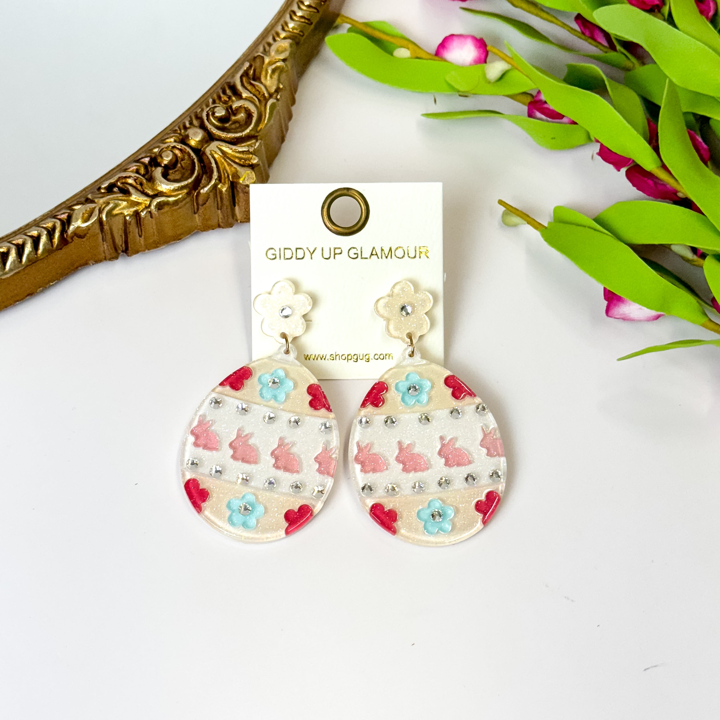 Easter Egg Earrings with Crystals in Ivory - Giddy Up Glamour Boutique