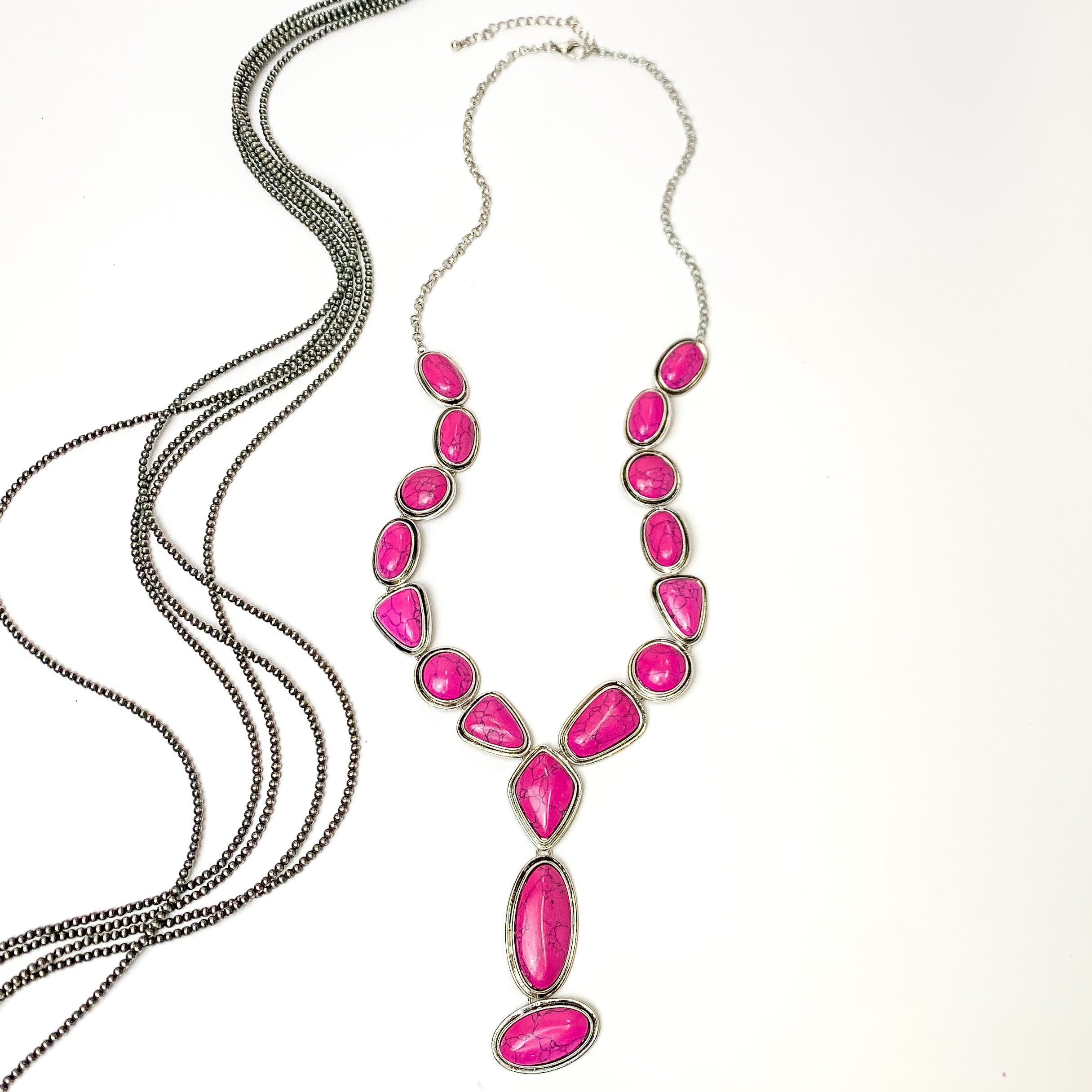 Western Lariat Necklace with Fuchsia Pink Stones - Giddy Up Glamour Boutique