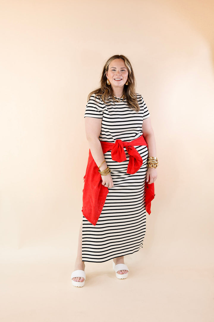 SPANX | AirEssentials Maxi T-Shirt Dress in Very Black Stripe - Giddy Up Glamour Boutique