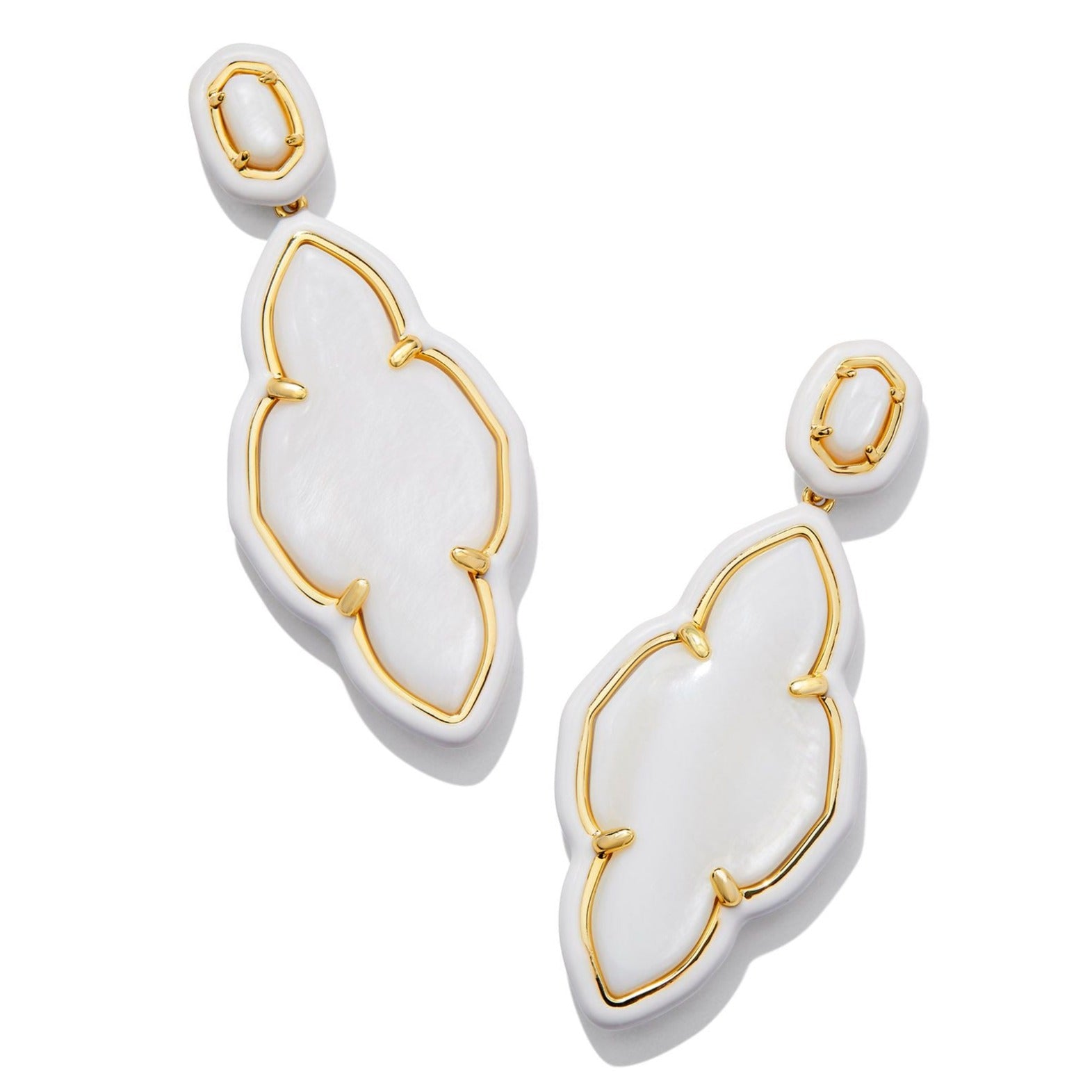 Kendra Scott | Abbie Gold Enamel Frame Statement Earrings in White Mother of Pearl