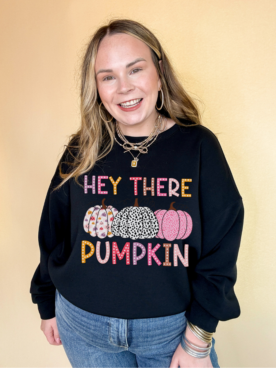 Online Exclusive | Hey There Pumpkin Three Verity's of Pattern Pumpkins Graphic Sweatshirt in Multiple Color Options