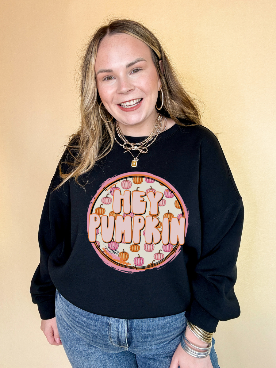 Online Exclusive | Hey Pumpkin with Mini pink and Orange pumpkins Graphic Sweatshirt in Multiple Color Options