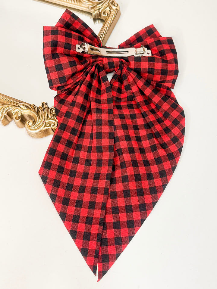 Gameday Spirit Gingham Hair Bow in 3 Color Options