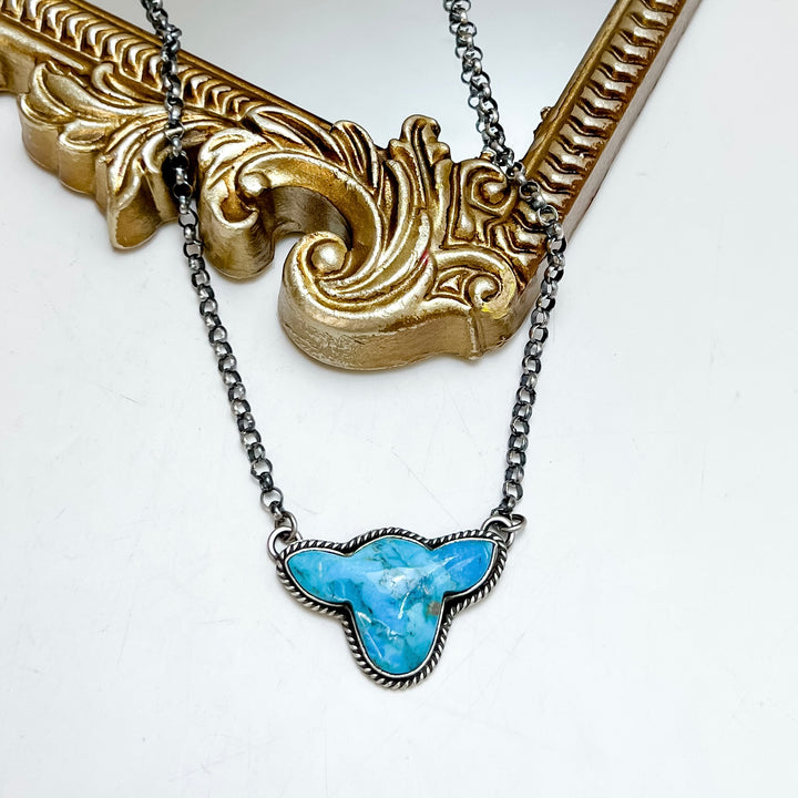 Leroy James | Handmade Navajo Sterling Silver Cow Head Necklace with Turquoise Stone
