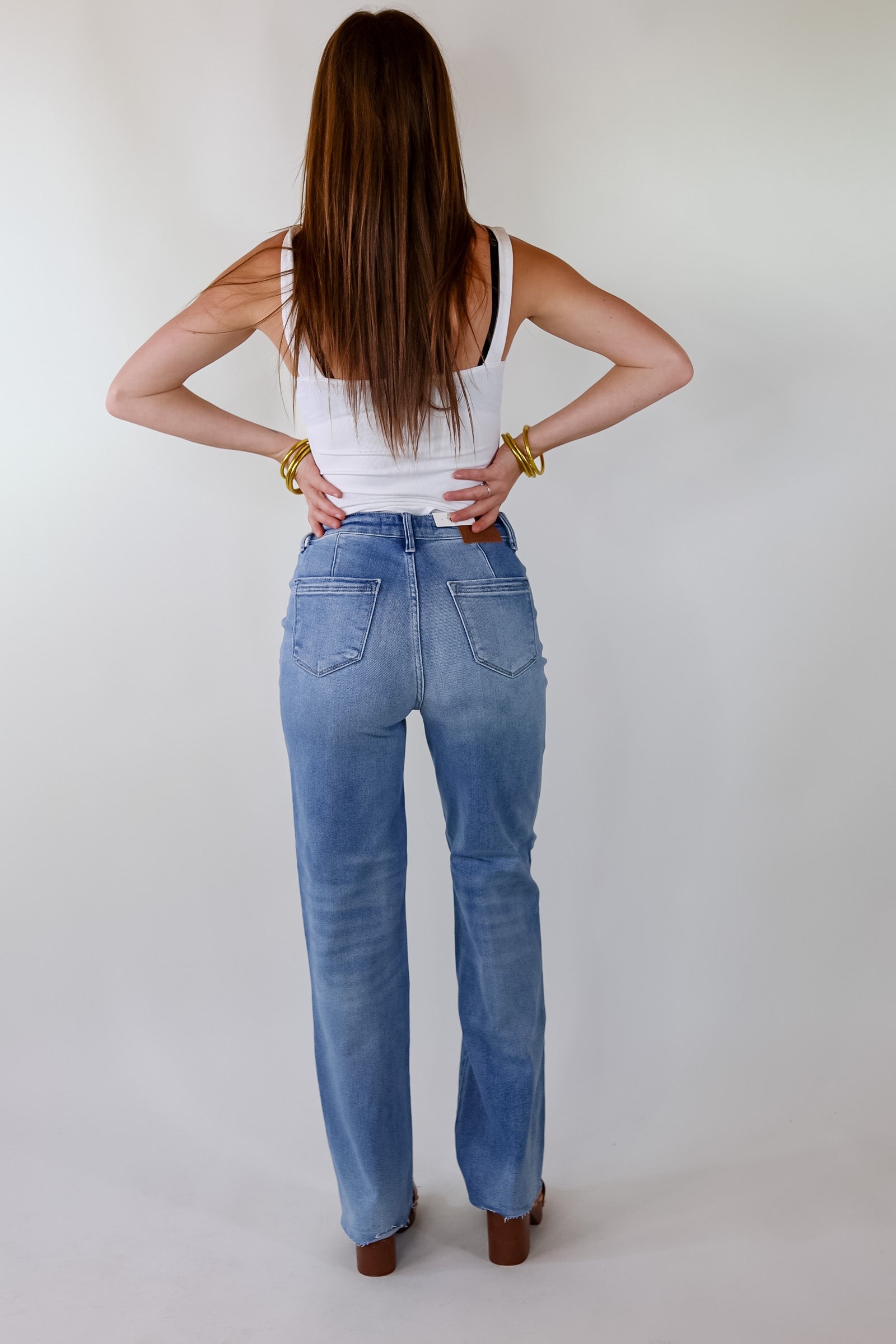 Judy Blue | Tell Me More Wide Leg Jeans with Raw Hem in Light Wash - Giddy Up Glamour Boutique