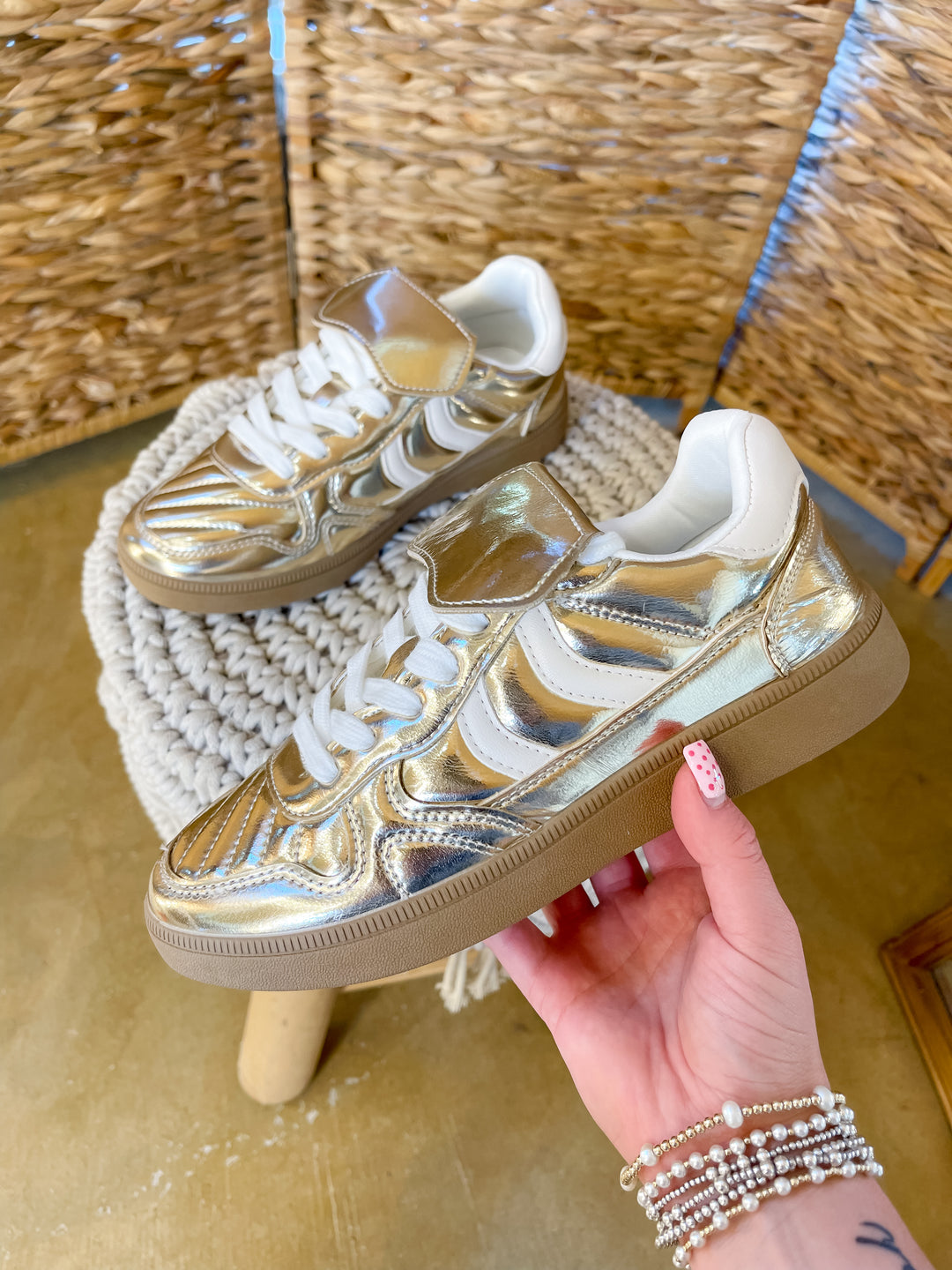 Naughty Monkey | One Step Ahead Metallic Lace-Up Sneaker in Gold