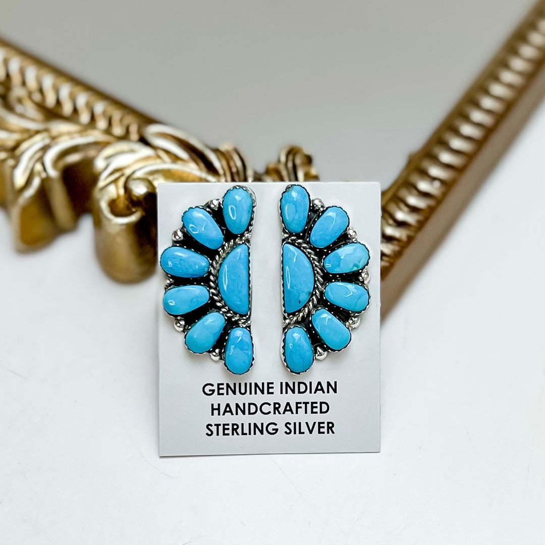 Juliana Williams | Native American Sterling Silver and Turquoise Half Cluster Earrings 