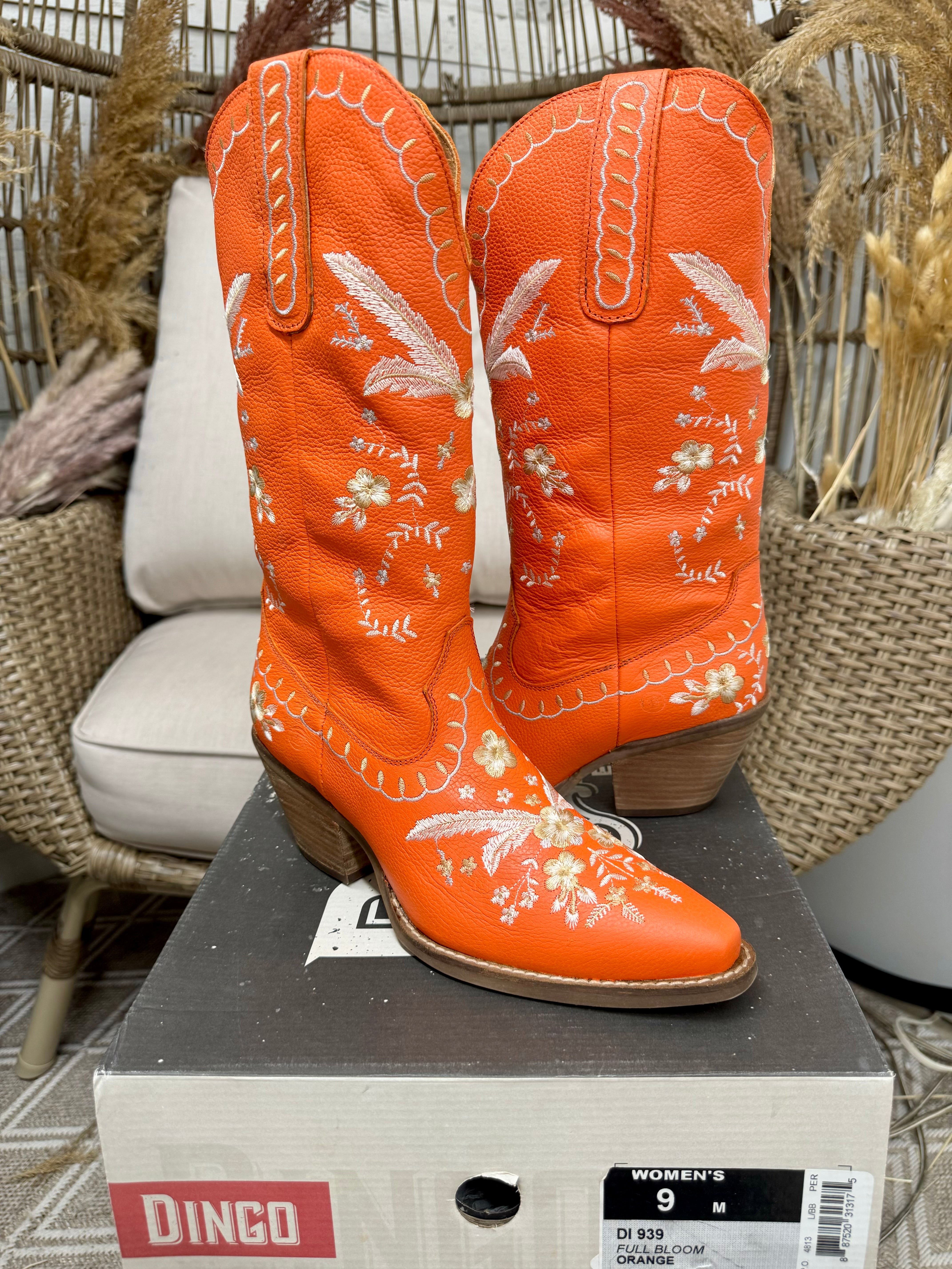 *DISCONTINUED* Dingo | Full Bloom Cowboy Boot in Orange - Last Chance Size 9 - Giddy Up Glamour Boutique