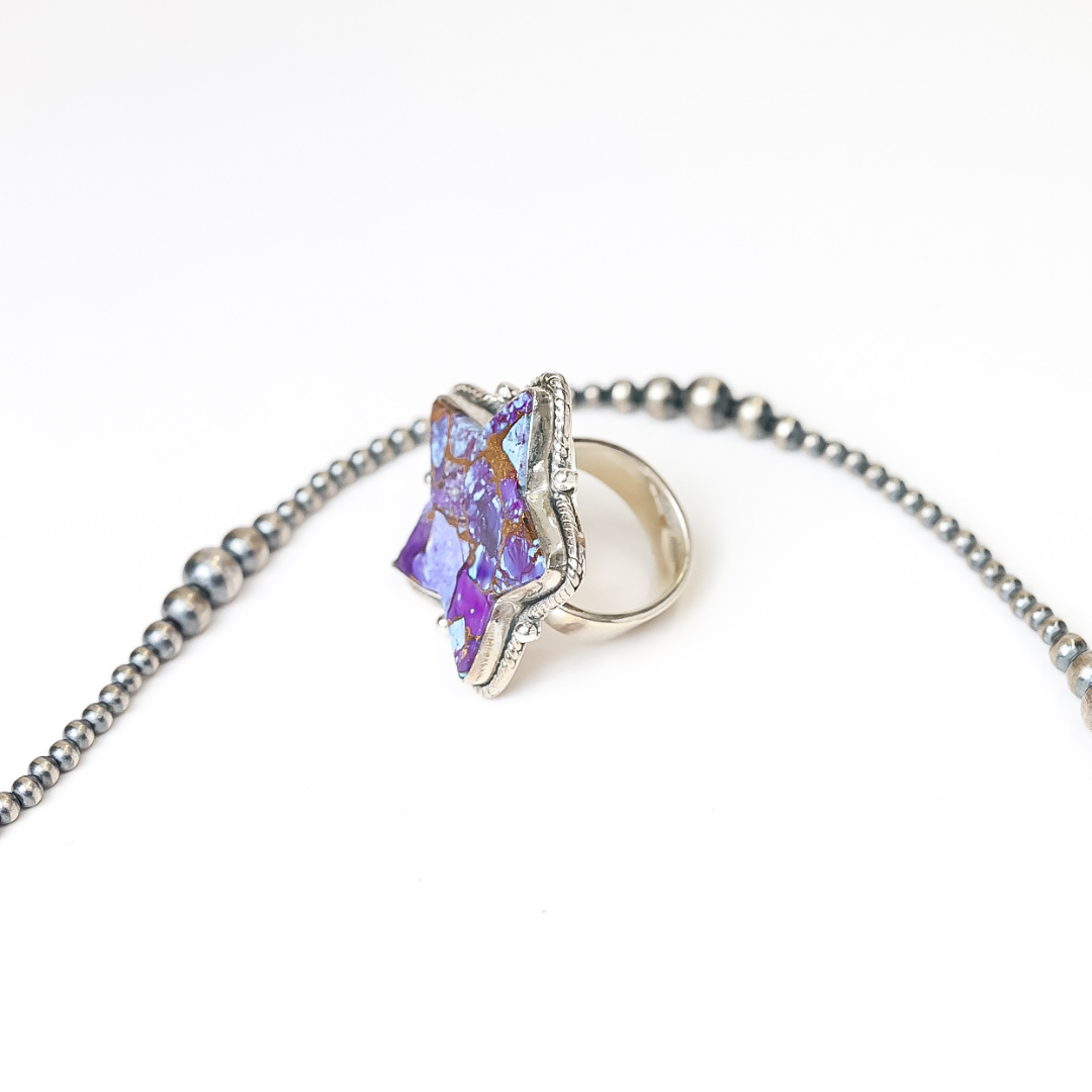 HaDa Collection | Handmade Adjustable Sterling Silver & Purple Mojave Star Ring