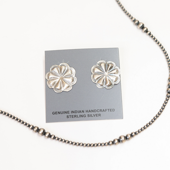 Navajo | Native American Handmade Sterling Silver Flower Concho Stud Earrings
