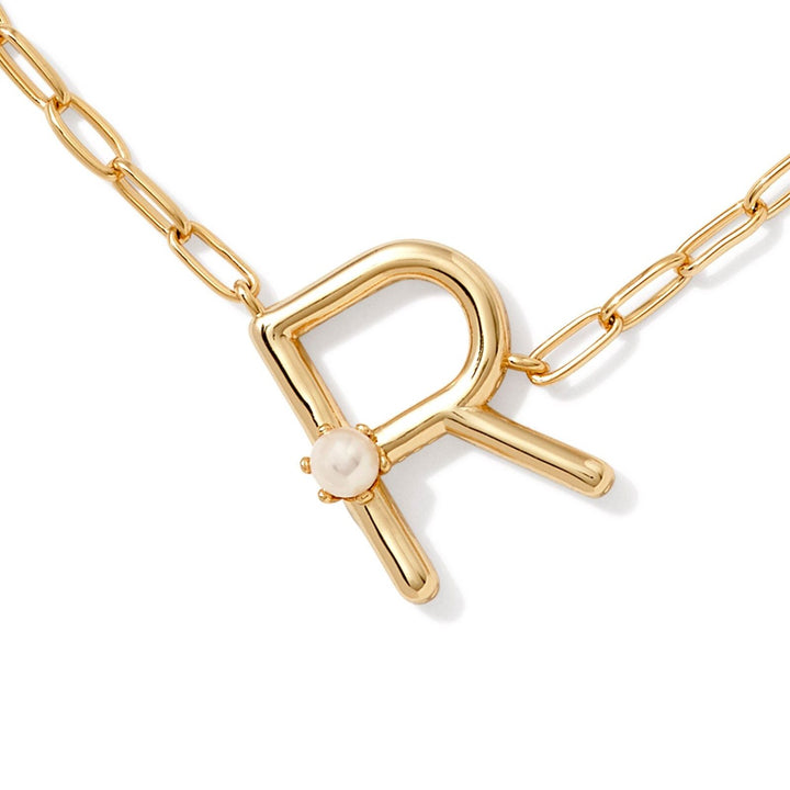 Kendra Scott | Pearl Gold Initial Letter Short Pendant Necklace in White Pearl