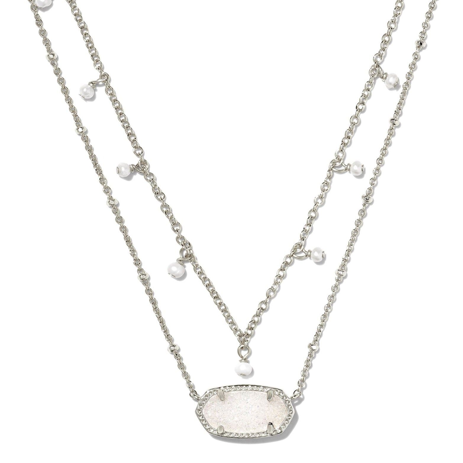 Kendra Scott | Elisa Silver Pearl Multi Strand Necklace in Iridescent Drusy