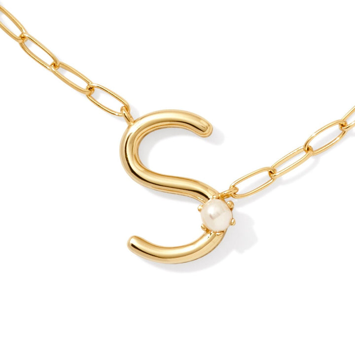 Kendra Scott | Pearl Gold Initial Letter Short Pendant Necklace in White Pearl