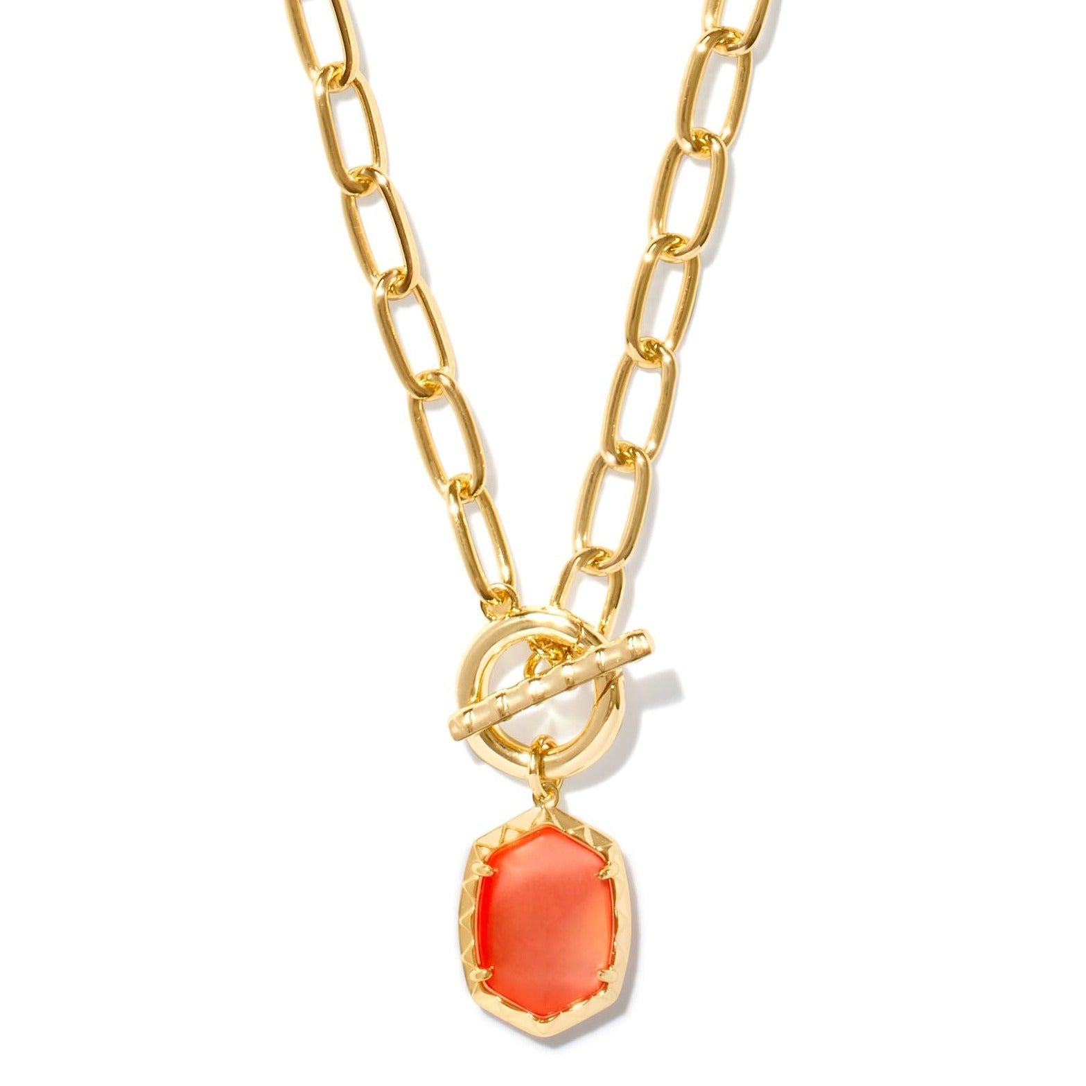 Kendra Scott | Daphne Gold Link and Chain Necklace in Coral Pink Mother of Pearl - Giddy Up Glamour Boutique