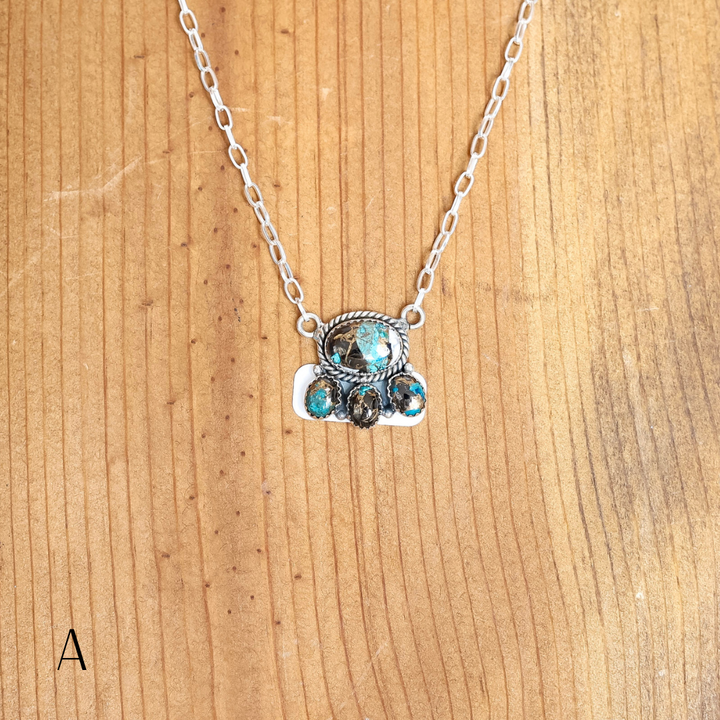 Navajo | Four Stone Buffalo White and Turquoise Pendant Necklace