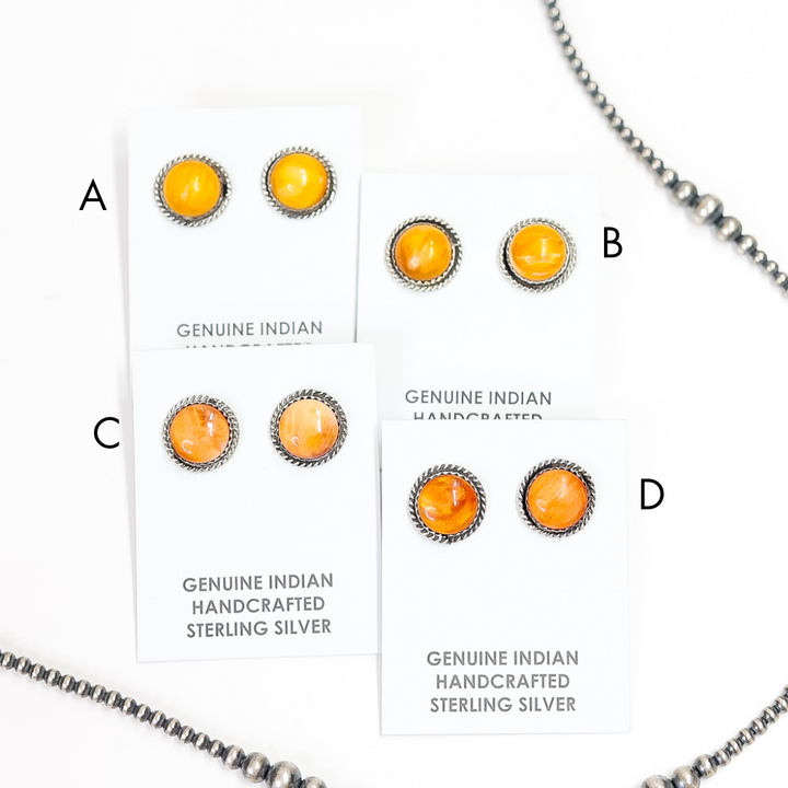 Navajo | Orange Spiny Oyster Stud Earrings with Sterling Silver Twist