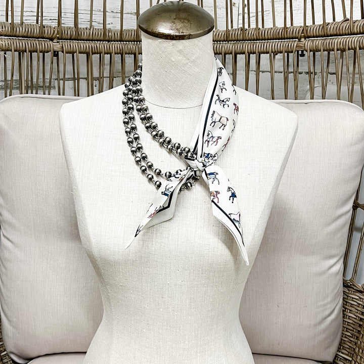 High Society Horse Classic Equestrian Twilly Scarf in Ivory and Black