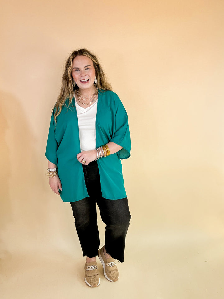 Like a Melody Solid Sheer Kimono in Teal
