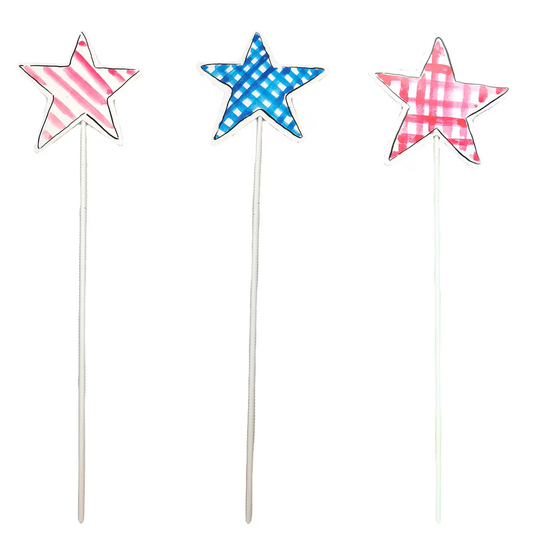 The Round Top Collection | Watercolor Gingham Stars &amp; Stripes Garden Stakes