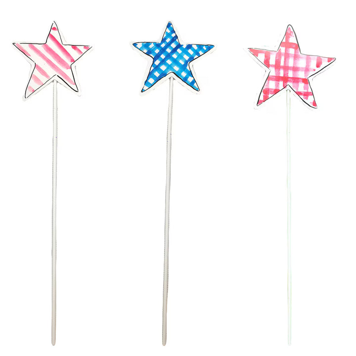 The Round Top Collection | Watercolor Gingham Stars &amp; Stripes Garden Stakes