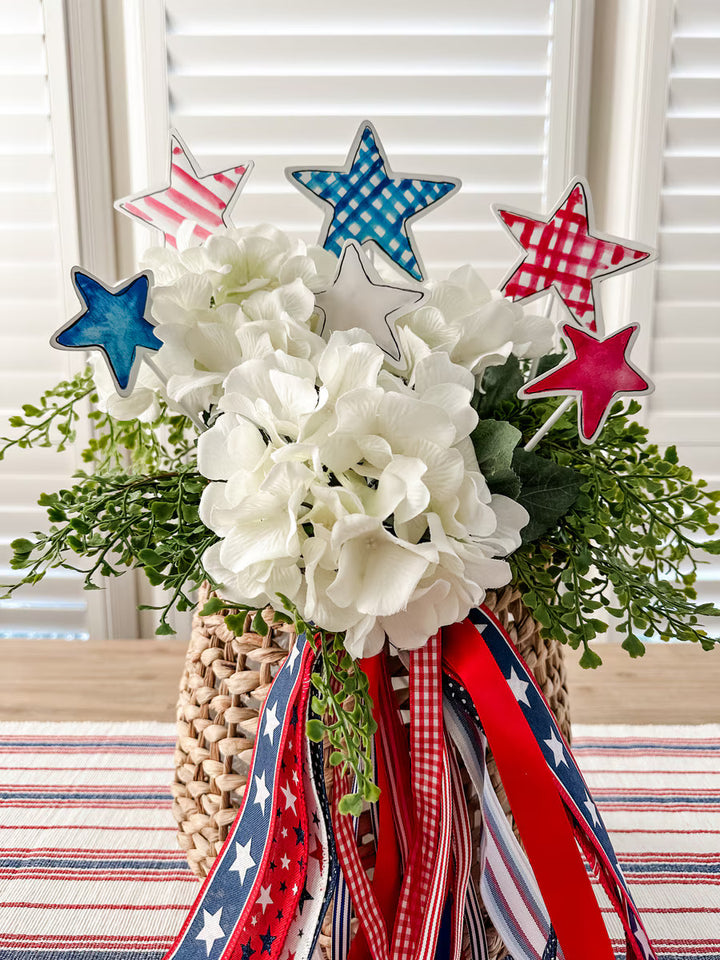 The Round Top Collection | Watercolor Gingham Stars &amp; Stripes Garden Stakes