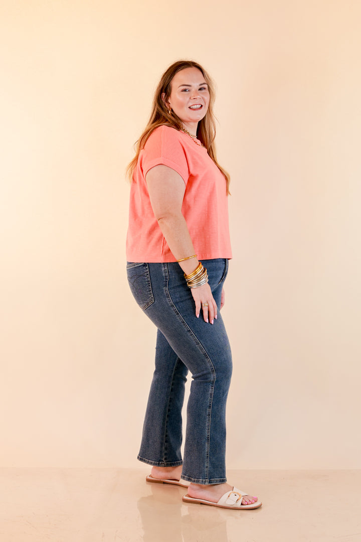 Laidback Luxe Rolled Drop Sleeve Relaxed Fit Basic Short Sleeve Top in Coral Orange