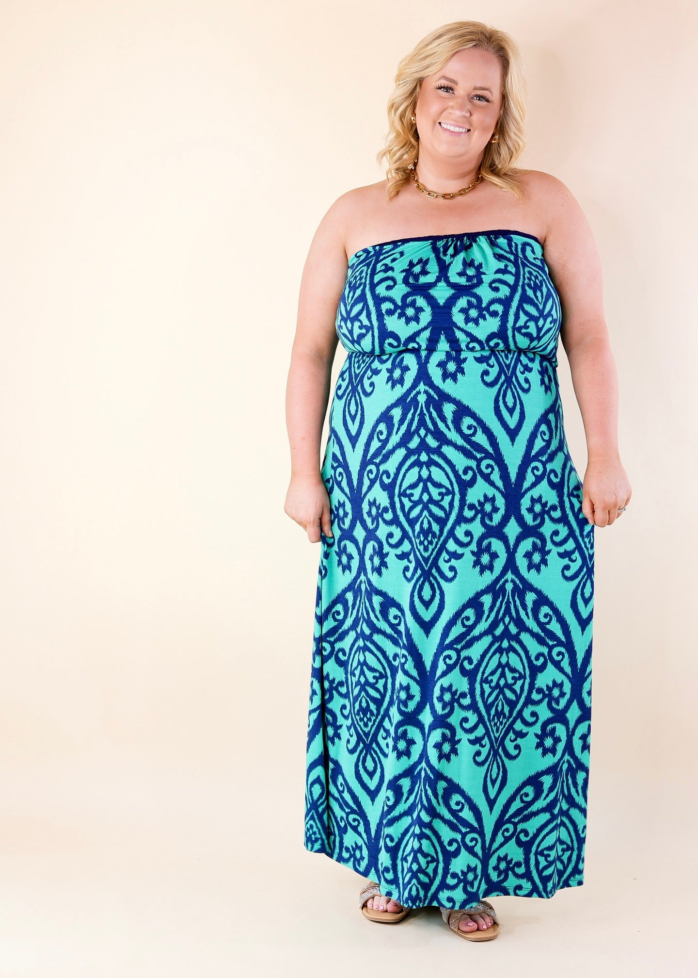 Good Times Swirl Maxi Dress in Jade and Royal Blue