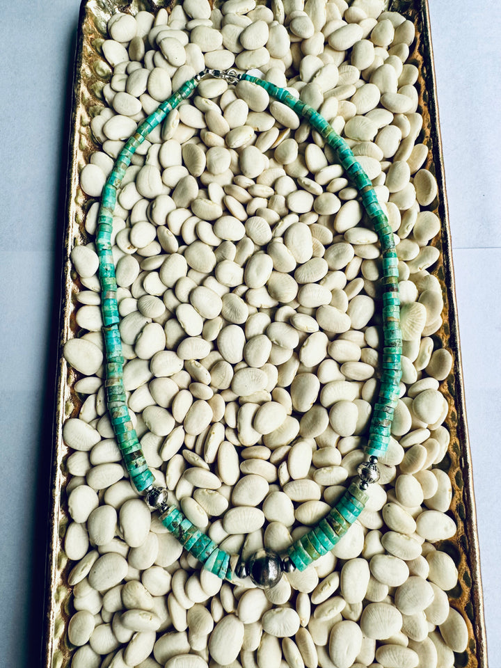 Desert Sky Kingman Turquoise Necklace with Navajo Pearls - Green Tones